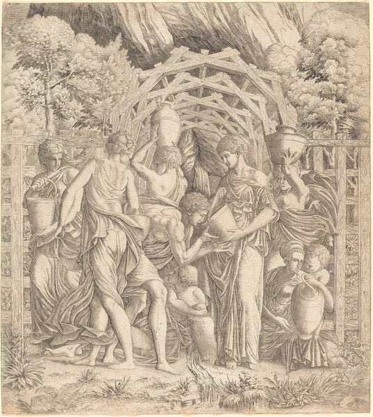 etching by French 16th Century after Francesco Primaticcio (Young Man Drinking Water (Rebecca and Eliezer?)), 16X12"(A3)Poster Print