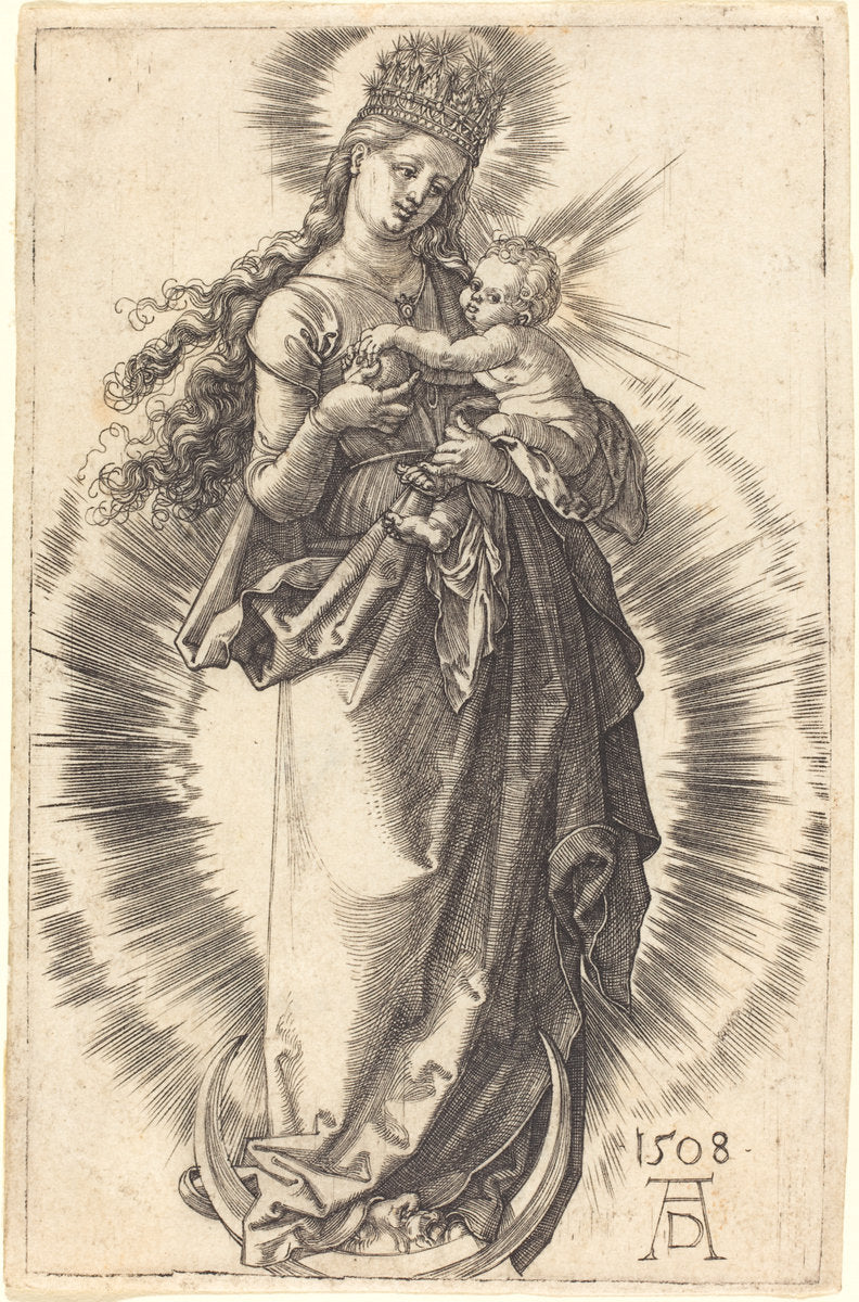 The Virgin and Child on a Crescent with a Starry Crown by Albrecht Dürer (German, 1471 - 1528), 16X12"(A3)Poster Print