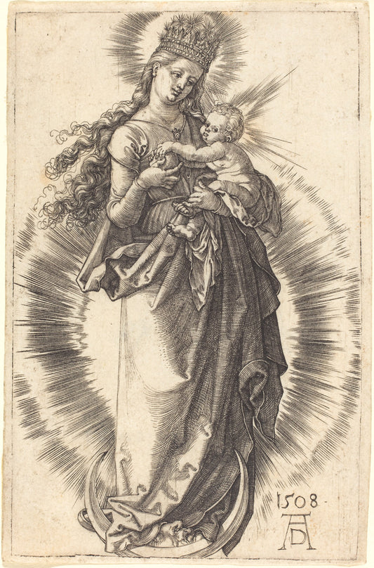 The Virgin and Child on a Crescent with a Starry Crown by Albrecht Dürer (German, 1471 - 1528), 16X12"(A3)Poster Print