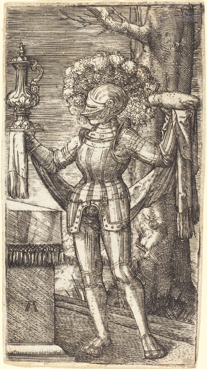 Knight in Armour with Bread and Wine by Albrecht Altdorfer (German, 1480 or before - 1538), 16X12