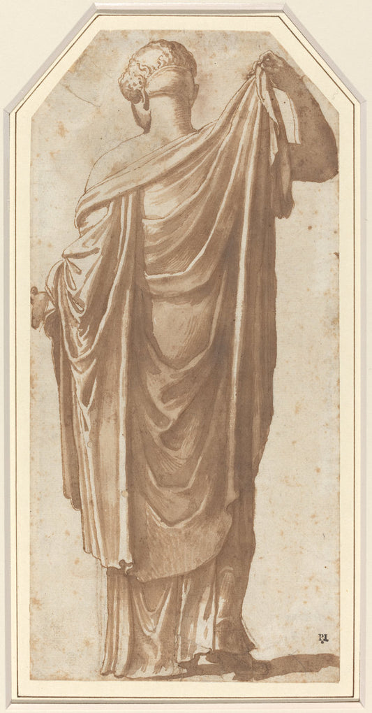 Female Roman Statue Seen from the Back by Attributed to Nicolas Poussin (French, 1594 - 1665), 16X12"(A3)Poster Print