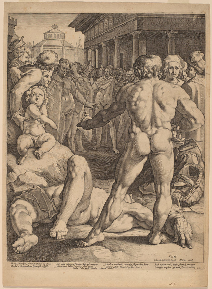The Fight between Ulysses and Irus by Jan Muller, after Cornelis Cornelisz van Haarlem (Dutch, 1571 - 1628), 16X12