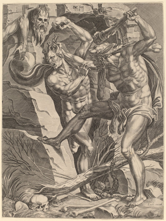 Hercules Killing Cacus by Dirck Volckertz Coornhert (Netherlandish, 1522 - 1590), 16X12"(A3)Poster Print