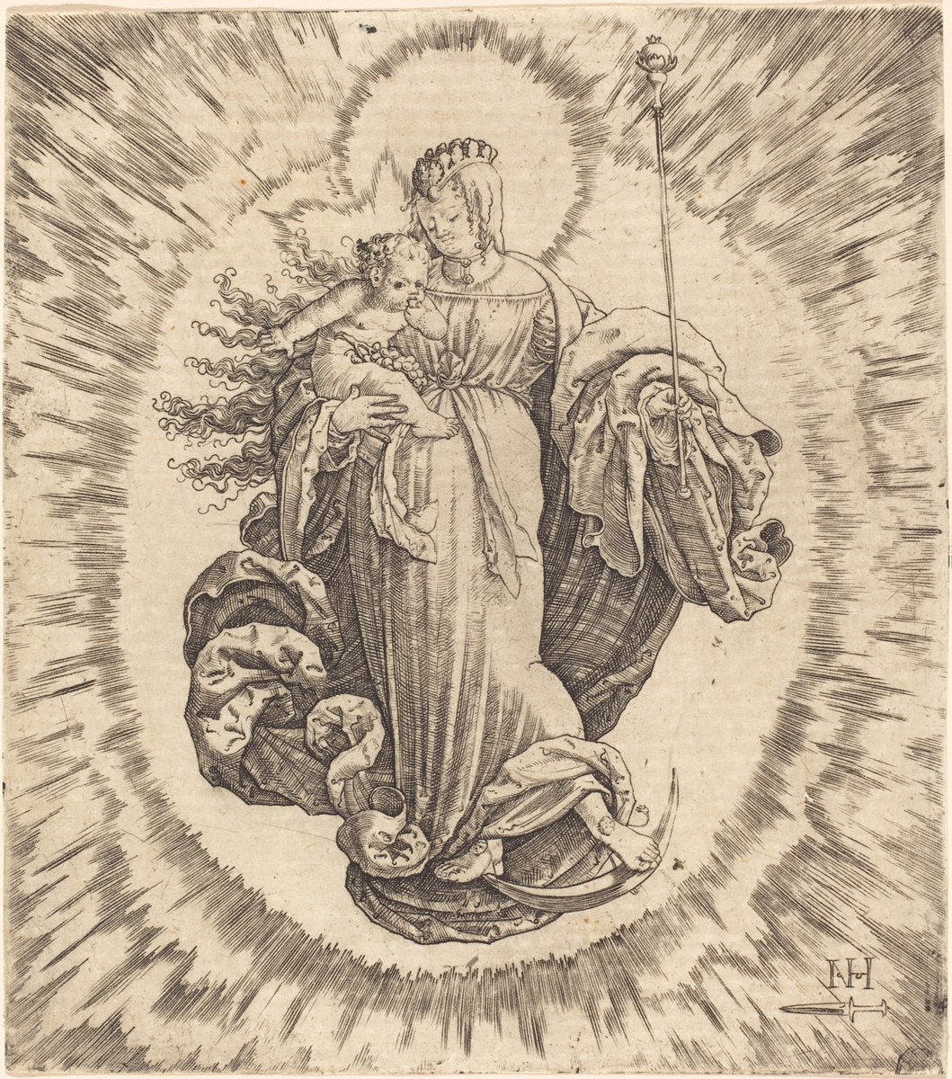 Madonna on a Crescent by Master N.H. with the Dagger (German, active first half 16th century), 16X12"(A3)Poster Print