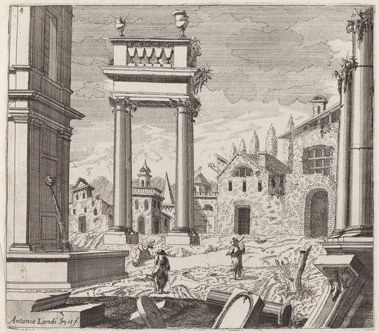 Architectural Fantasy with Classical Ruins and Vernacular Buildings by Giuseppe Antonio Landi (Italian, 1713 - 1791), 16X12"(A3)Poster Print