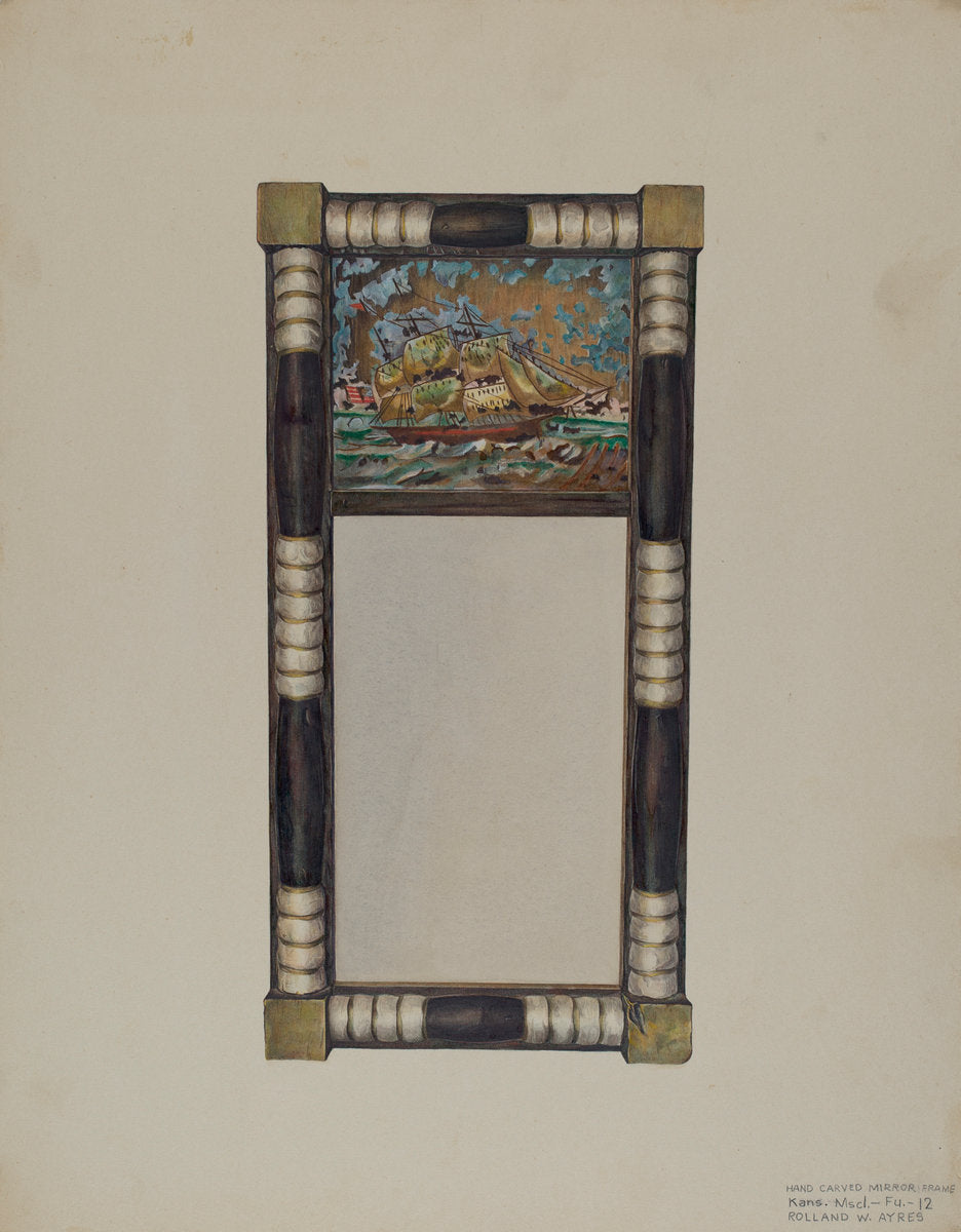 Hand Carved Mirror Frame by Rolland Ayres (American, active c. 1935), 16X12"(A3)Poster Print
