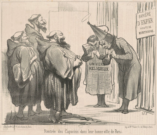 Rentrée des Capucins dans ... Paris by Honoré Daumier (French, 1808 - 1879), 16X12"(A3)Poster Print
