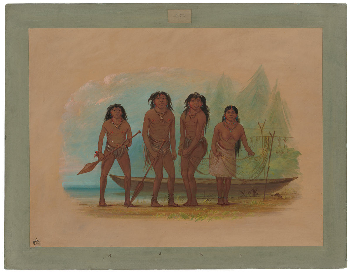 Four Fuegian Indians by George Catlin (American, 1796 - 1872), 16X12"(A3)Poster Print