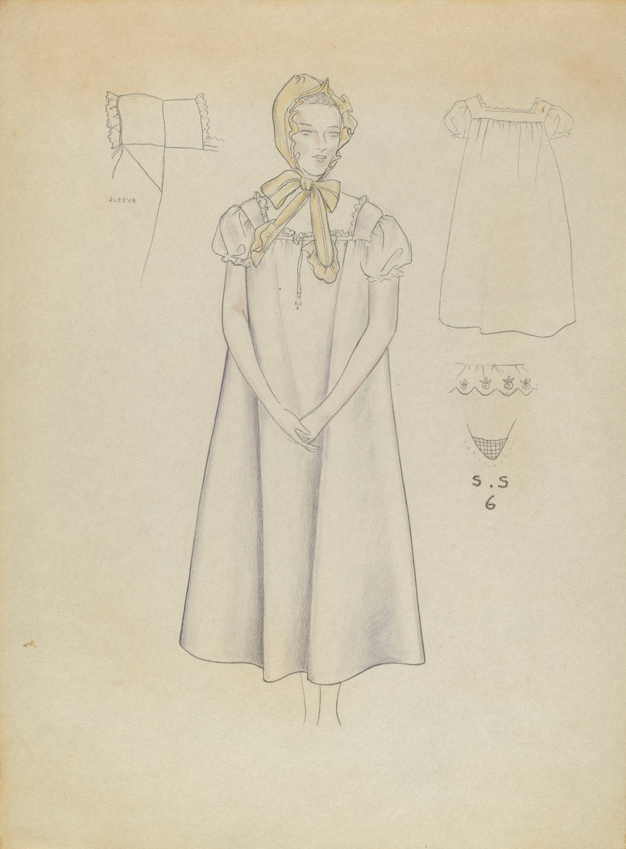 Nightgown and Cap by Melita Hofmann (American, active c. 1935), 16X12"(A3)Poster Print