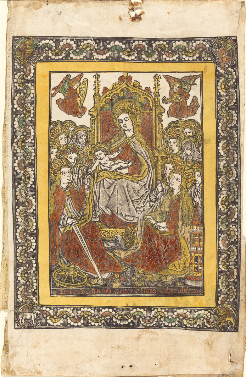 The Madonna Enthroned with Eighteen Holy Women by German 15th Century or Master with the Mountain-Like Clouds (German, active c. 1480/1490), 16X12"(A3)Poster Print