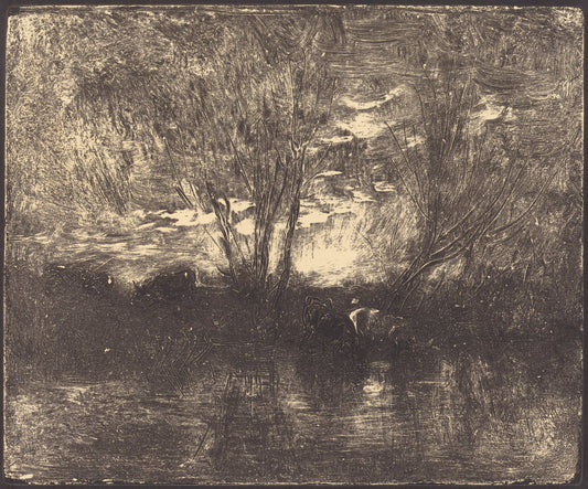 Cows at a Watering Place (Vaches a l'abreuvoir) by Charles-François Daubigny (French, 1817 - 1878), 16X12"(A3)Poster Print