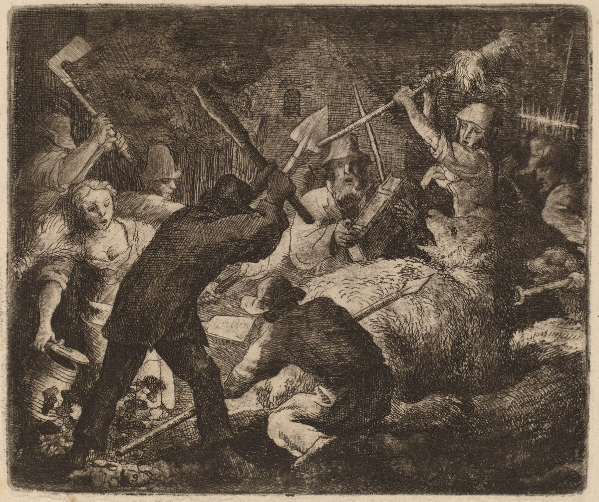 The Bear Assaulted by the Peasants by Allart van Everdingen (Dutch, 1621 - 1675), 16X12"(A3)Poster Print
