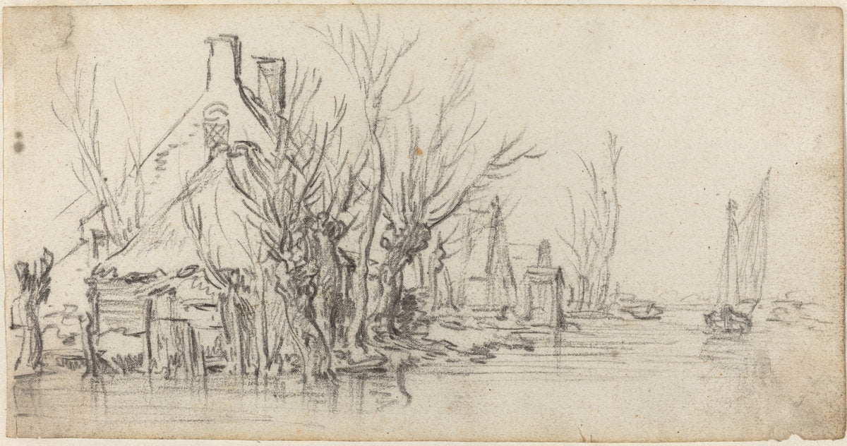 Cottages by a River by Jan van Goyen (Dutch, 1596 - 1656), 16X12"(A3)Poster Print