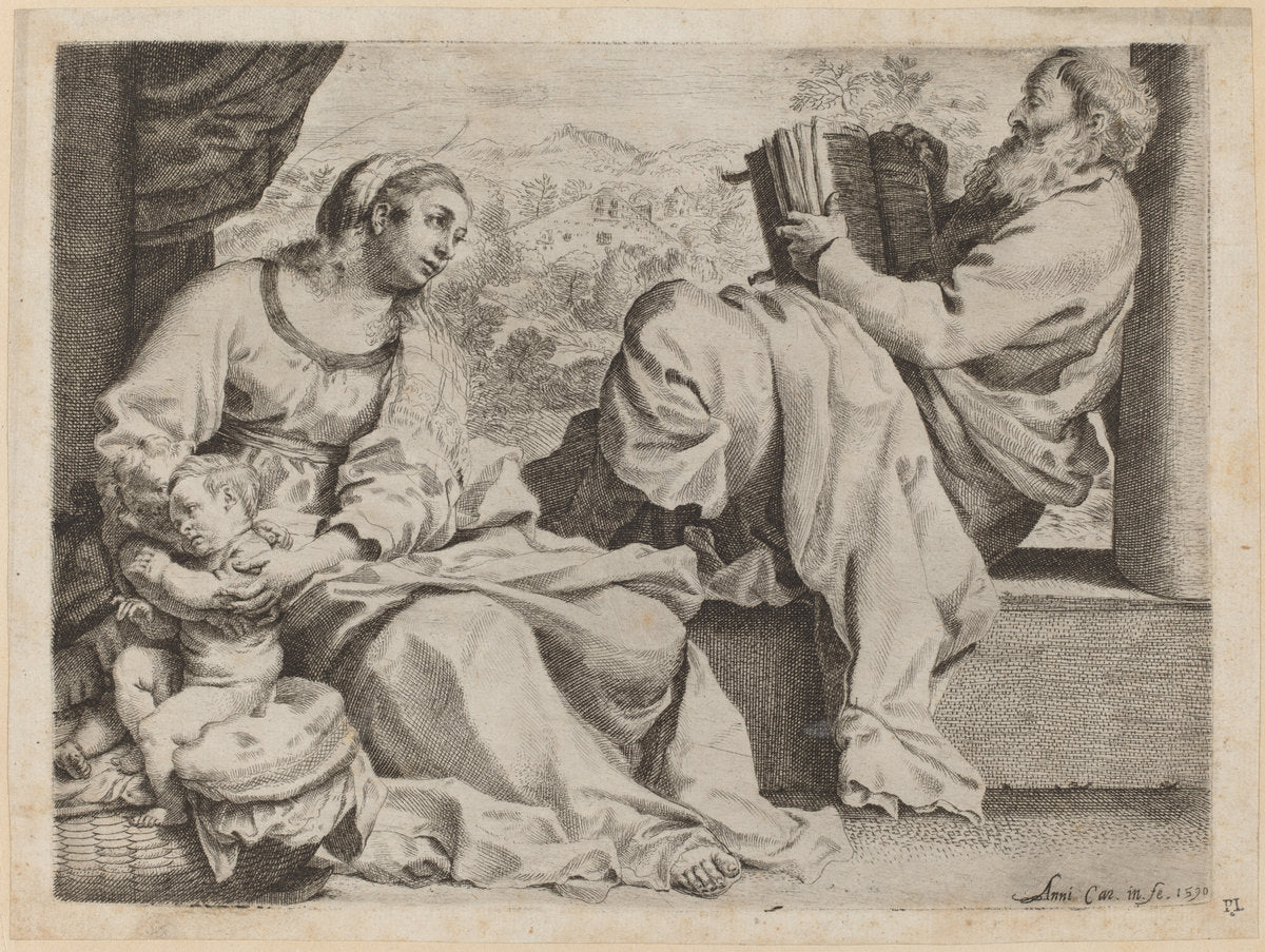 The Holy Family with Saint John the Baptist by Annibale Carracci (Italian, 1560 - 1609), 16X12"(A3)Poster Print