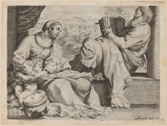 The Holy Family with Saint John the Baptist by Annibale Carracci (Italian, 1560 - 1609), 16X12"(A3)Poster Print