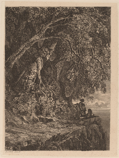 Couple Resting on a Cliff by Alexandre Calame (Swiss, 1810 - 1864), 16X12"(A3)Poster Print