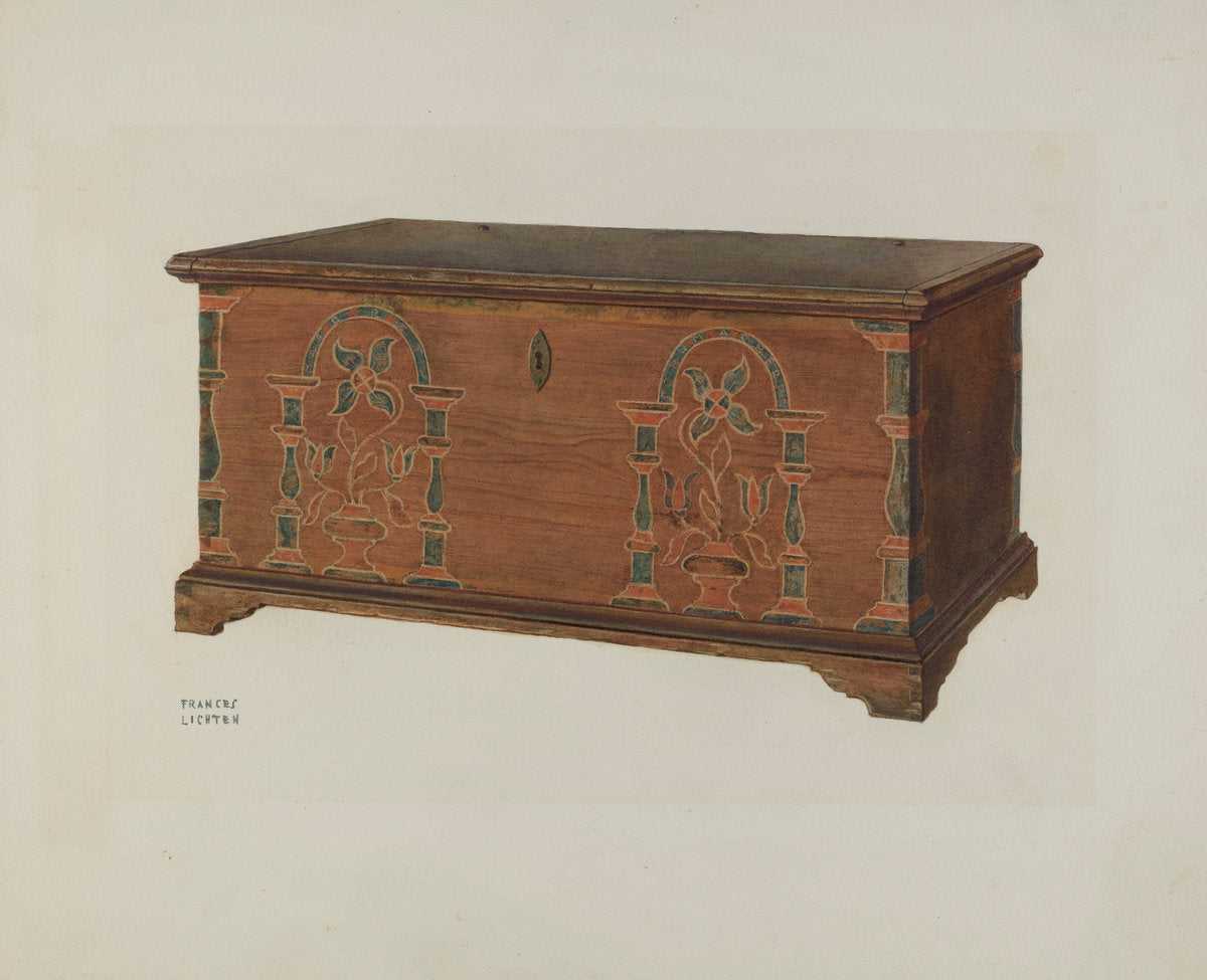 Pa. German Dower Chest by Frances Lichten (American, active c. 1935), 16X12"(A3)Poster Print