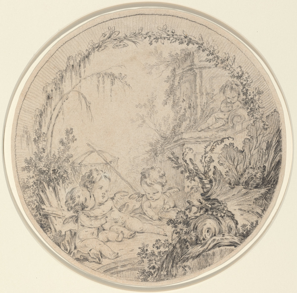 Three Putti with a Fishing Net by Attributed to Charles Eisen (French, 1720 - 1778), 16X12"(A3)Poster Print