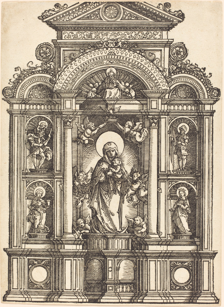 Altar with the Virgin and Child and Saints Christopher, Barbara, George and Catherine by Albrecht Altdorfer (German, 1480 or before - 1538), 16X12"(A3)Poster Print