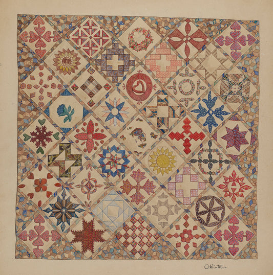 Bedspread (Detail of Center) by Charlotte Winter (American, active c. 1935), 16X12"(A3)Poster Print