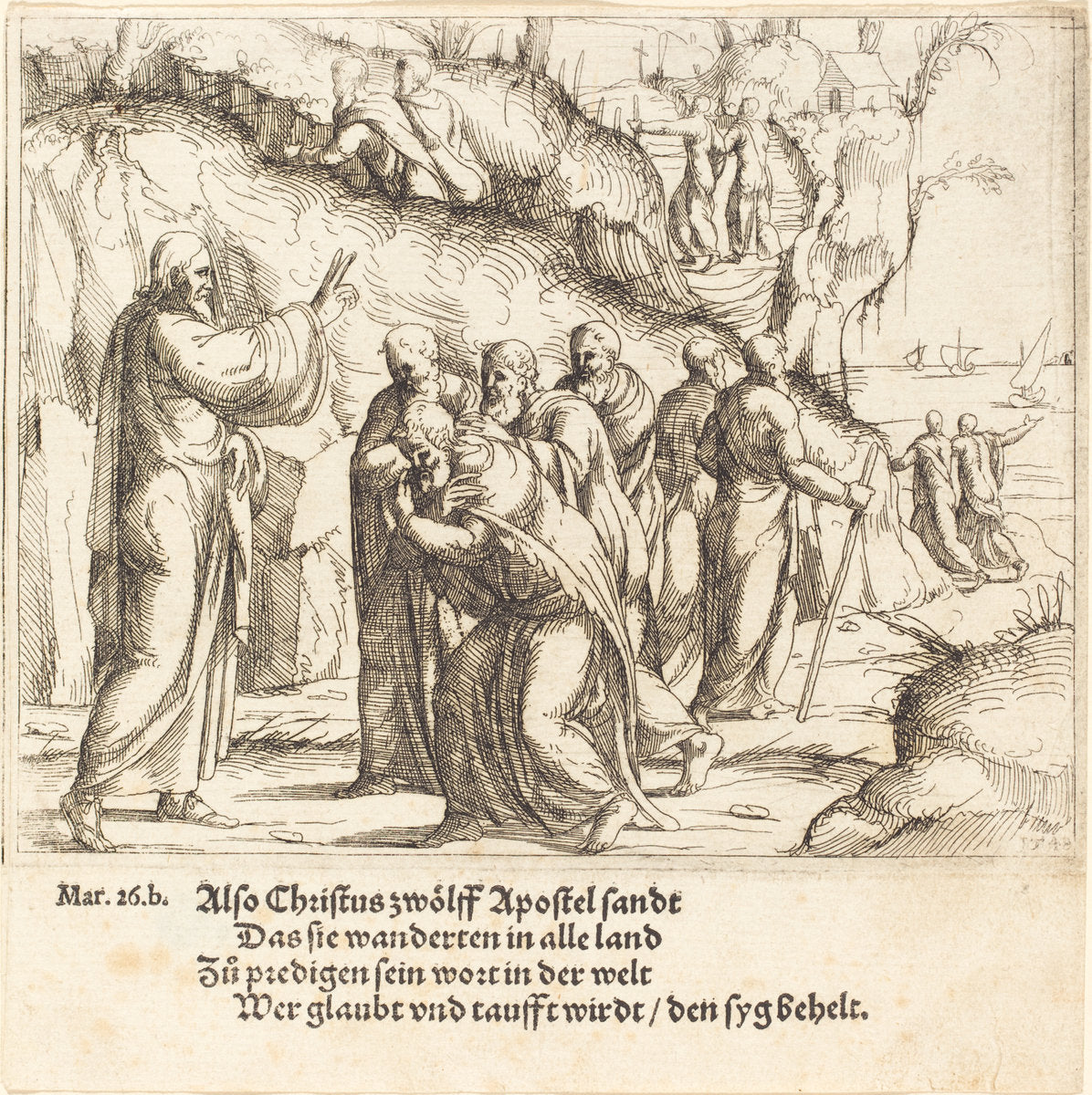 Christ Charges the Apostles of their Mission by Augustin Hirschvogel (German, 1503 - 1553), 16X12"(A3)Poster Print