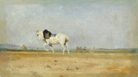 A Plow Horse in a Field by Stanislas Lépine (French, 1835 - 1892), 16X12"(A3)Poster Print