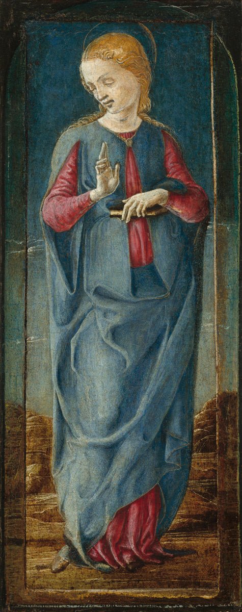 The Virgin Annunciate [middle right panel] by Cosmè Tura (Ferrarese, c. 1433 - 1495), 16X12"(A3)Poster Print