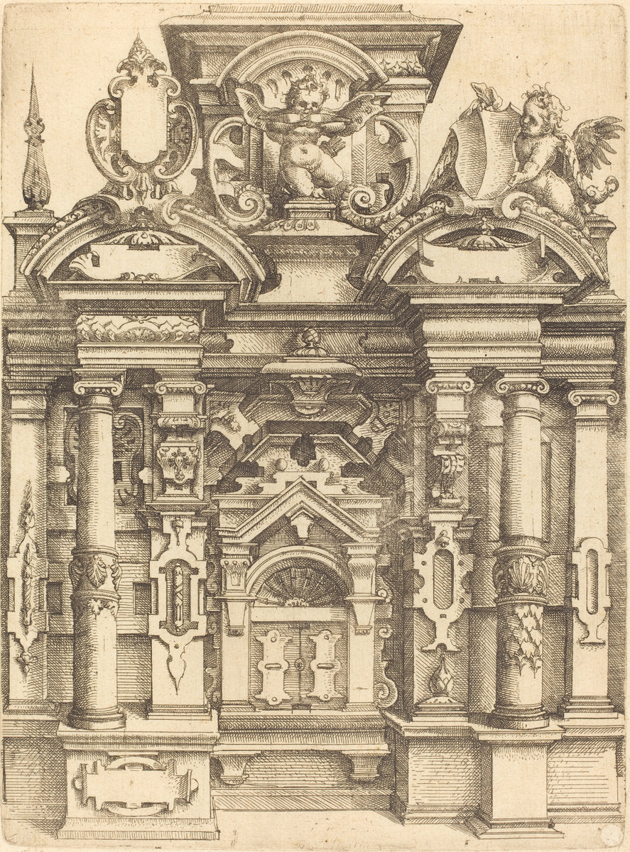 Triumphal Doorway by Wendel Dietterlin (author) and anonymous etcher (German, 1550 or 1551 - 1599), 16X12"(A3)Poster Print