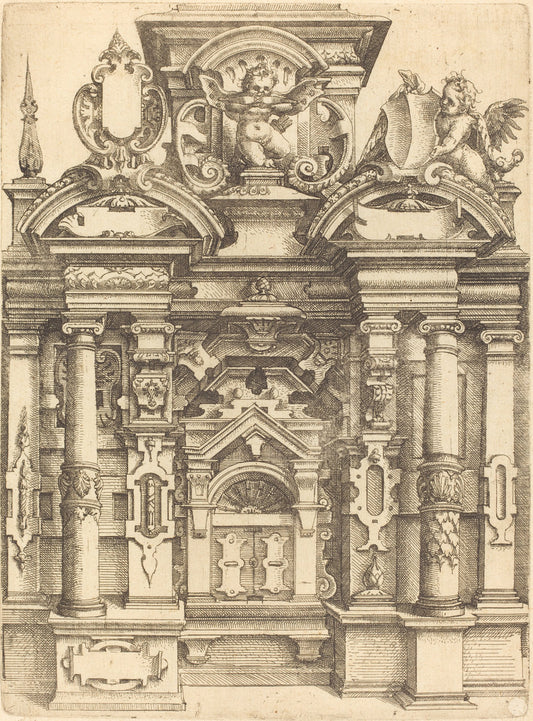 Triumphal Doorway by Wendel Dietterlin (author) and anonymous etcher (German, 1550 or 1551 - 1599), 16X12"(A3)Poster Print