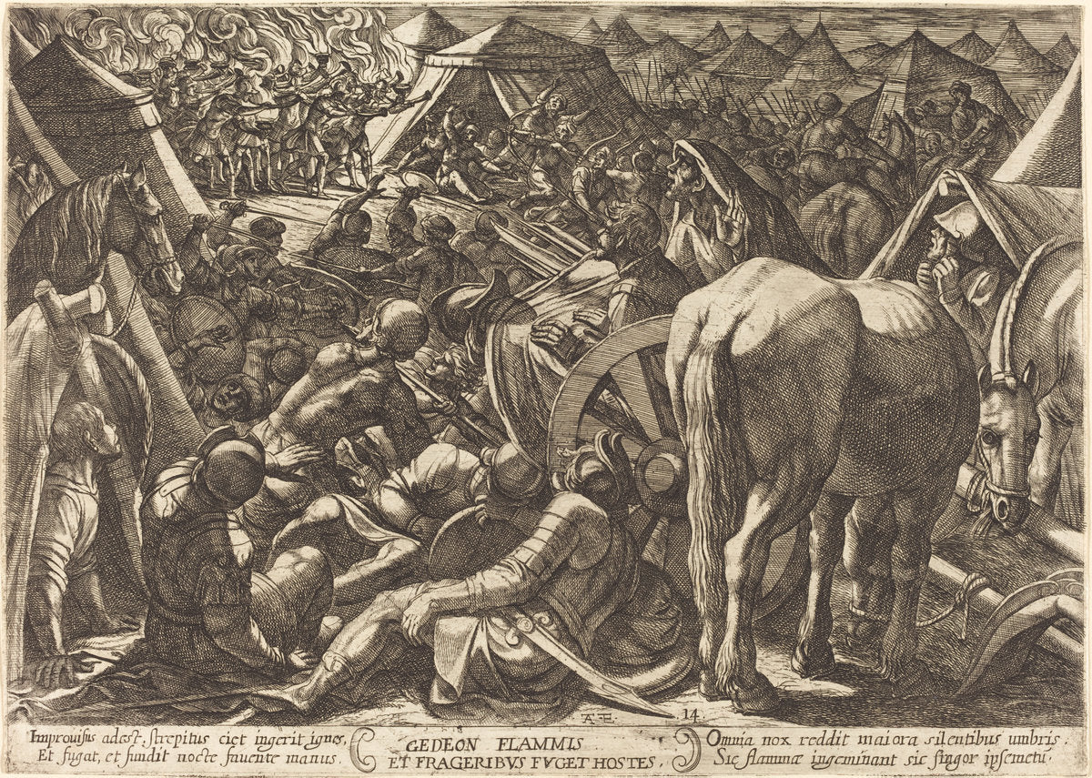 Gideon Frightens His Enemies in Their Camp by Antonio Tempesta (Florentine, 1555 - 1630), 16X12"(A3)Poster Print