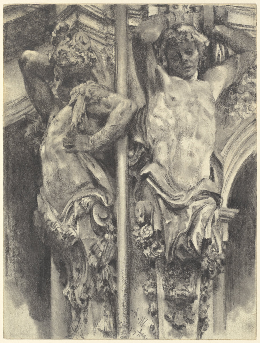 Atlases on the Wallpavillon of the Dresden Zwinger by Adolph Menzel (German, 1815 - 1905), 16X12"(A3)Poster Print