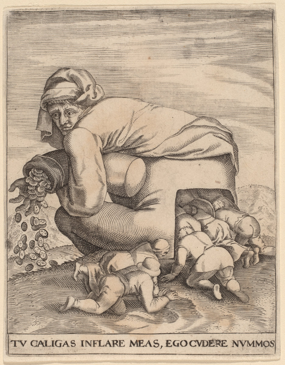 The Man with the Moneybag and His Flatterers by Jan Theodor de Bry after Pieter Bruegel the Elder (Flemish, 1561 - 1623), 16X12"(A3)Poster Print