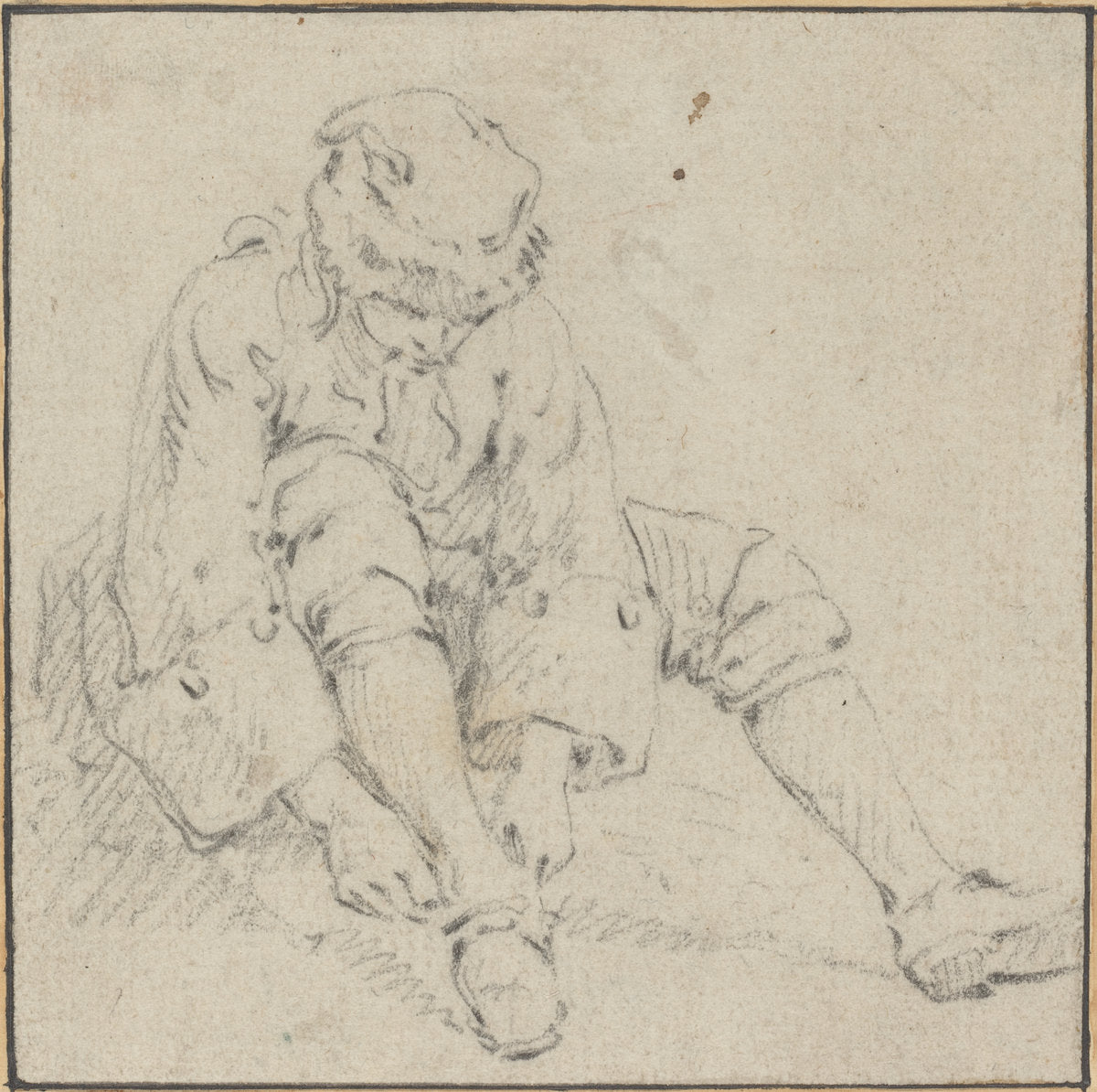 Man Pulling on His Shoe by Attributed to Jean-Baptiste Le Prince (French, 1734 - 1781), 16X12"(A3)Poster Print