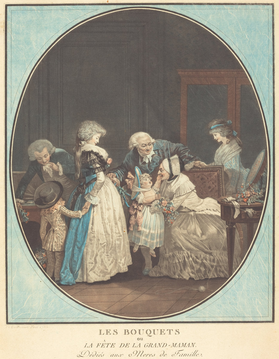 Les Bouquets, ou la Fete de la Grand'Maman by Philibert-Louis Debucourt (French, 1755 - 1832), 16X12"(A3)Poster Print