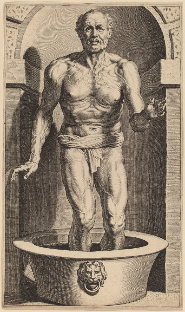 Seneca Standing in the Bath by Cornelis Galle I after Sir Peter Paul Rubens (Flemish, 1576 - 1650), 16X12"(A3)Poster Print