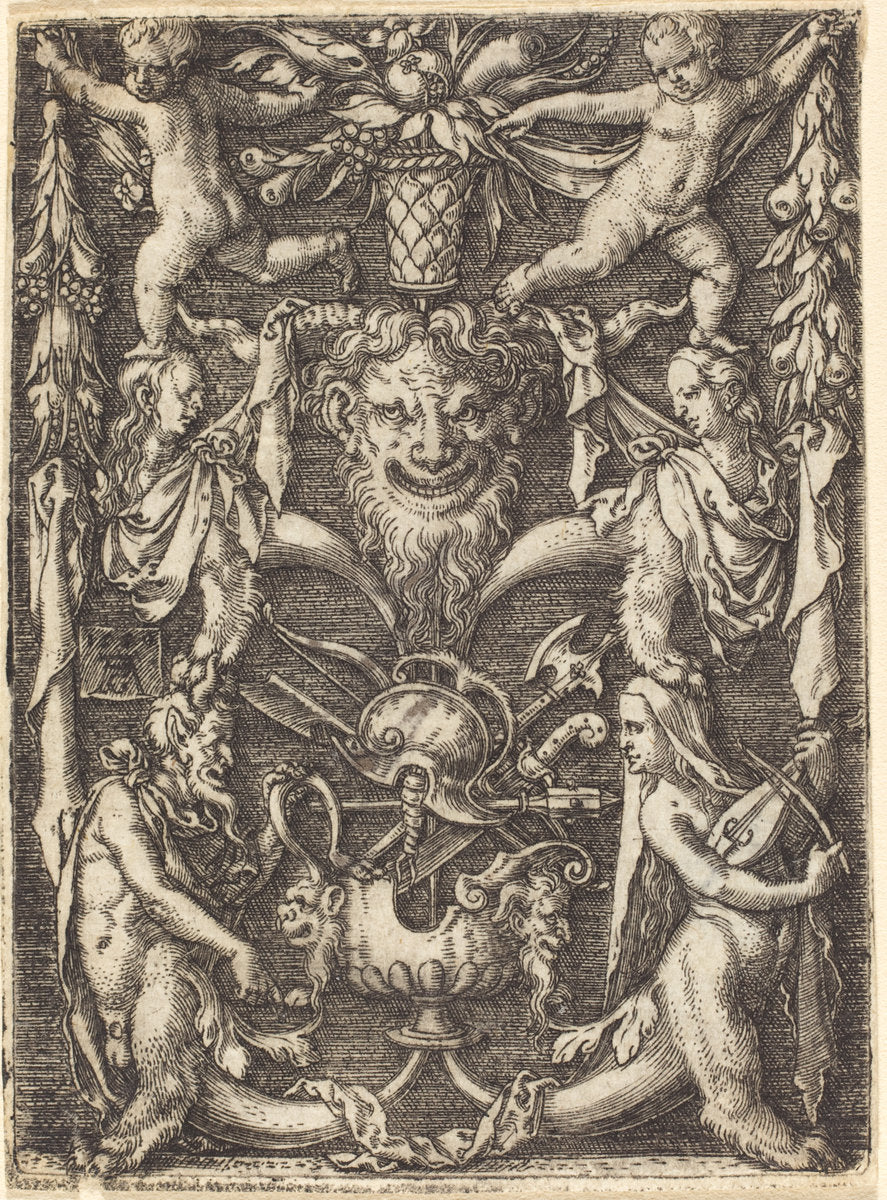 Ornament with Mask by Heinrich Aldegrever (German, 1502 - 1555/1561), 16X12"(A3)Poster Print