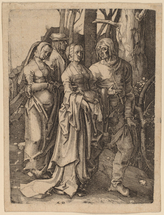 The Two Couples in the Forest by Attributed to Hieronymus Wierix after Lucas van Leyden (Flemish, c. 1553 - 1619), 16X12"(A3)Poster Print