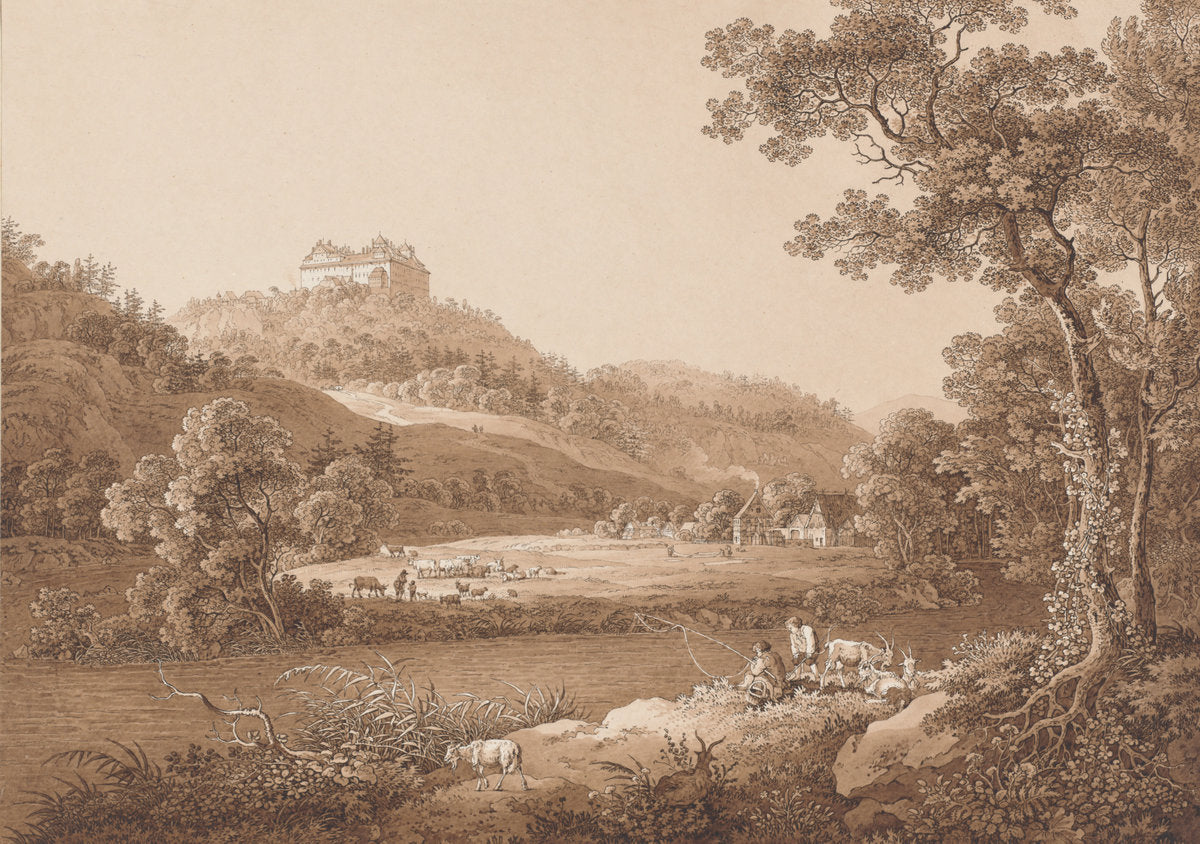 Augustusburg Castle Seen from the River by Adrian Zingg (Swiss, 1734 - 1816), 16X12"(A3)Poster Print