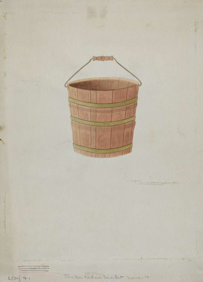 Shaker Cedar Bucket by T. Joyce (American, active c. 1935), 16X12"(A3)Poster Print