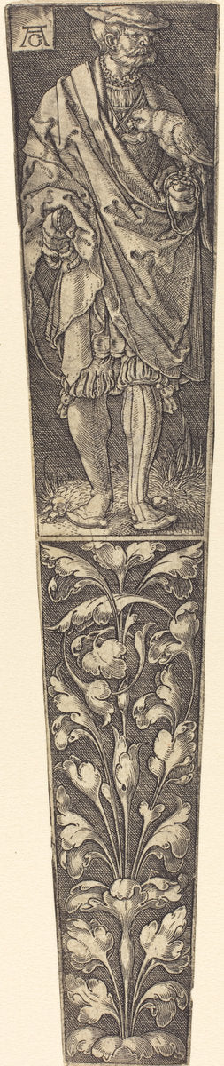 Dagger Sheath with Gentleman Holding a Parrot by Heinrich Aldegrever (German, 1502 - 1555/1561), 16X12"(A3)Poster Print