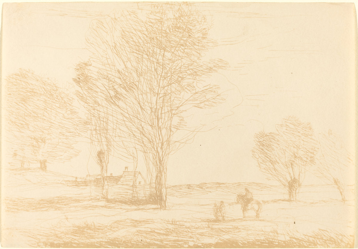 Horseman Halted in the Countryside (Cavalier arrete dans la campagna) by Jean-Baptiste-Camille Corot (French, 1796 - 1875), 16X12"(A3)Poster Print