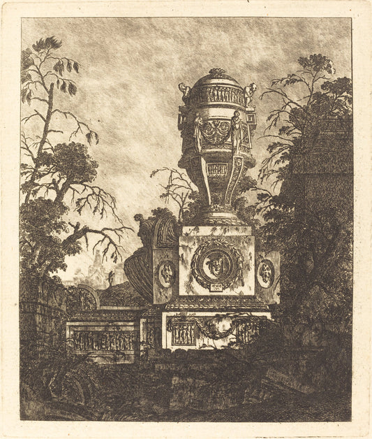 Vase Supported by a Base with Three  Grotesque Faces by Jean-Laurent Legeay (French, c. 1710 - after 1788), 16X12"(A3)Poster Print
