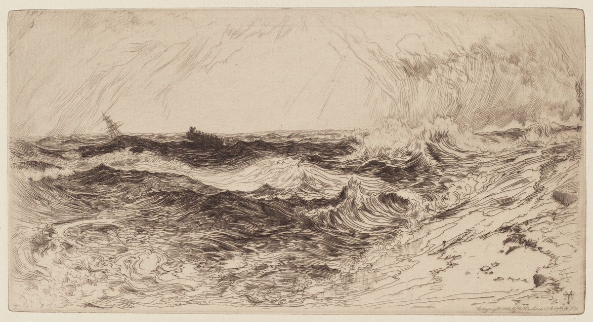 The Resounding Sea by Thomas Moran (American, born England, 1837 - 1926), 16X12"(A3)Poster Print