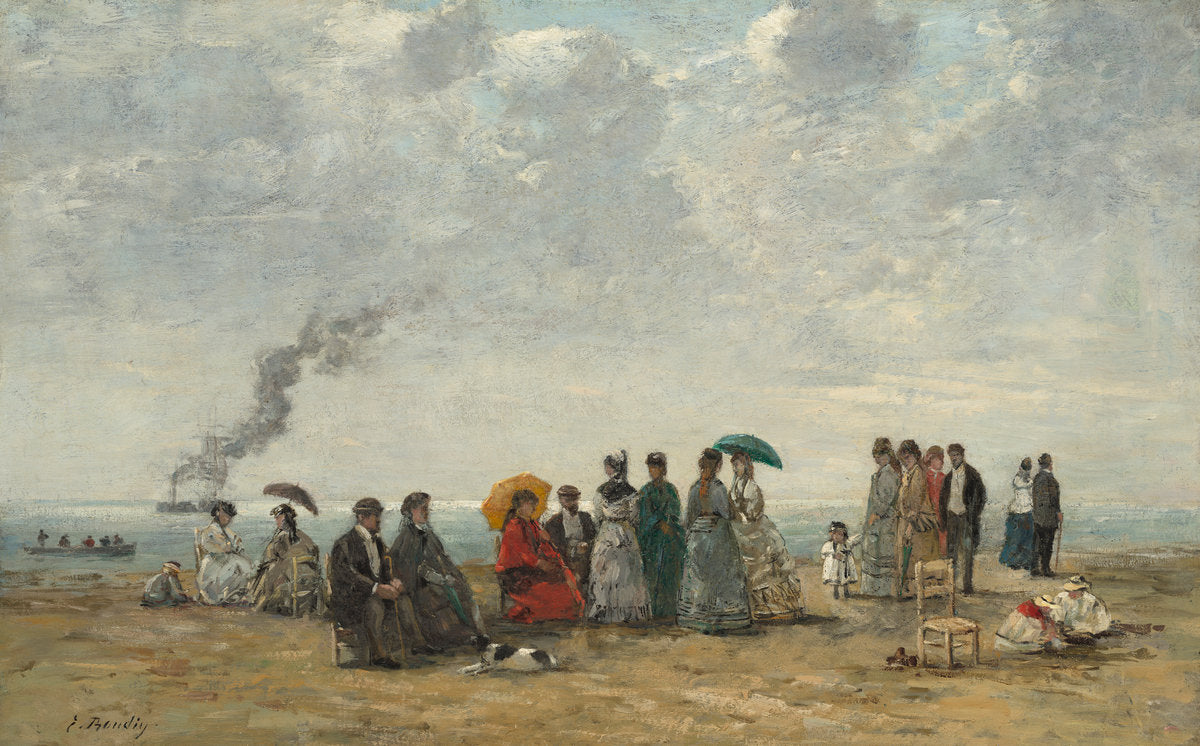 Figures on the Beach by Eugène Boudin (French, 1824 - 1898), 16X12"(A3)Poster Print