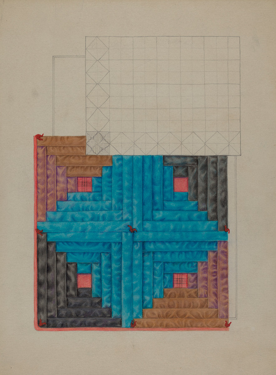 Log Cabin Quilt by Floyd R. Sharp (American, active c. 1935), 16X12"(A3)Poster Print