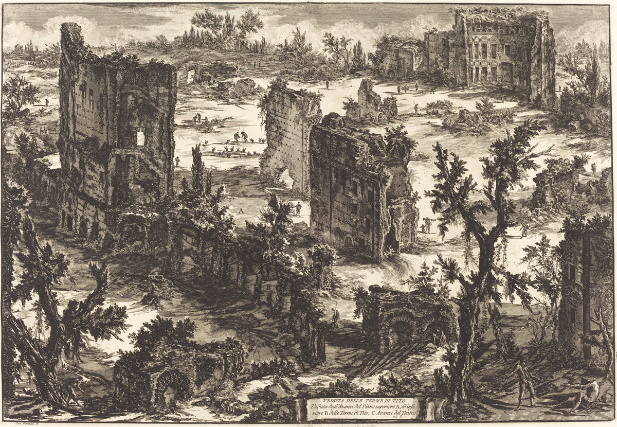 Veduta delle Terme di Tito by Giovanni Battista Piranesi (Venetian, 1720 - 1778), 16X12"(A3)Poster Print