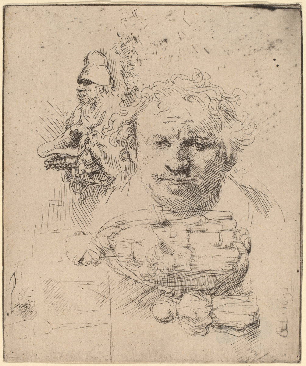 Sheet of Studies with the Head of the Artist, a Beggar Man, and Woman and Child by Rembrandt van Rijn (Dutch, 1606 - 1669), 16X12"(A3)Poster Print