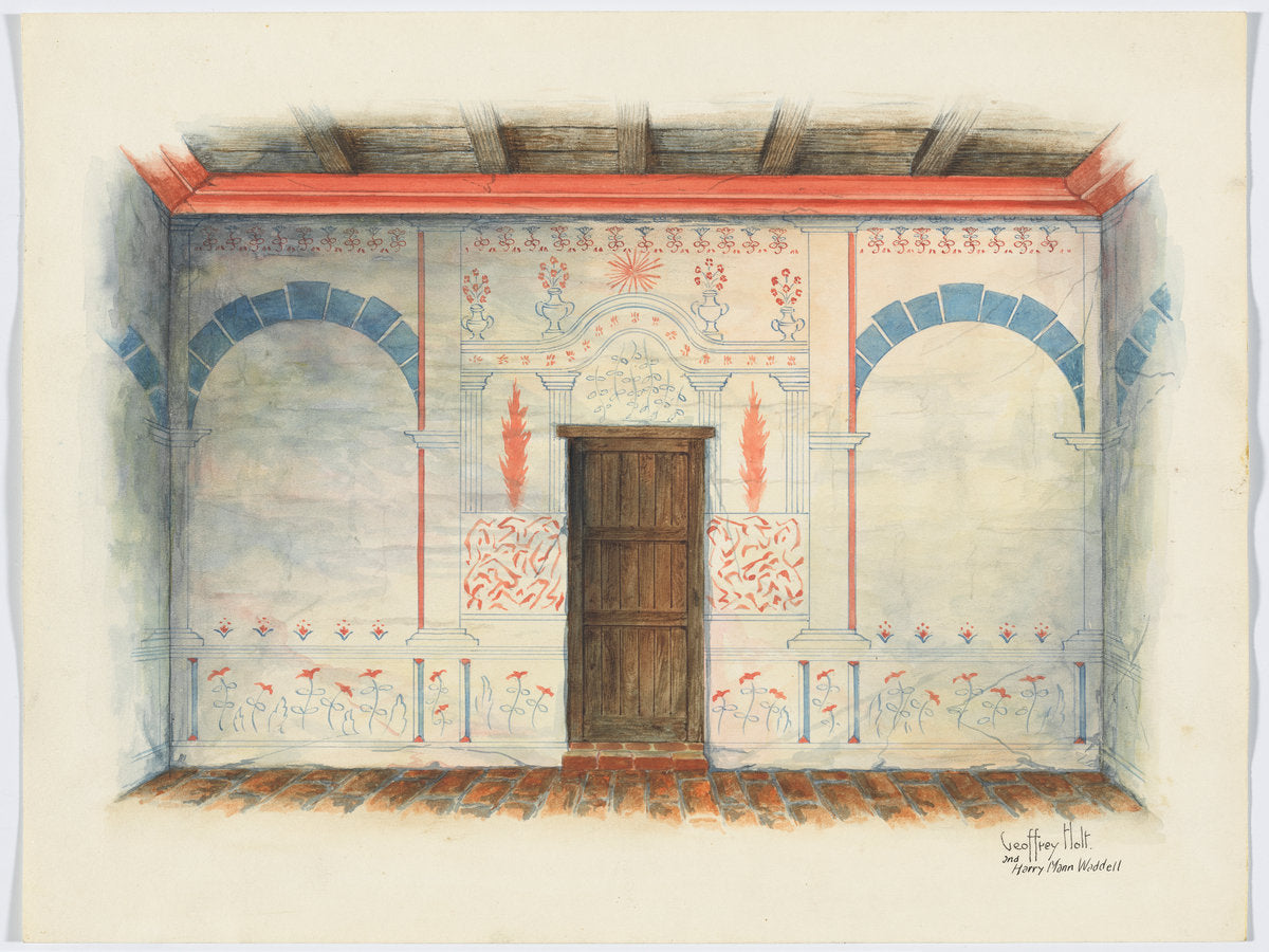 Restoration Drawing: Wall Painting; Door by Geoffrey Holt and Harry Mann Waddell (American, active c. 1935), 16X12"(A3)Poster Print