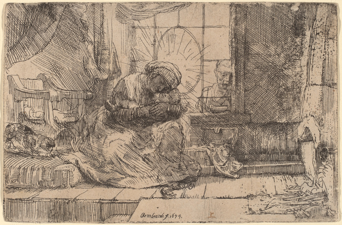 The Virgin and Child with the Cat and Snake by Rembrandt van Rijn (Dutch, 1606 - 1669), 16X12"(A3)Poster Print