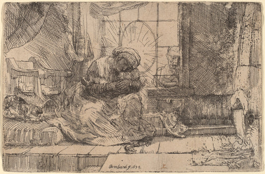 The Virgin and Child with the Cat and Snake by Rembrandt van Rijn (Dutch, 1606 - 1669), 16X12"(A3)Poster Print